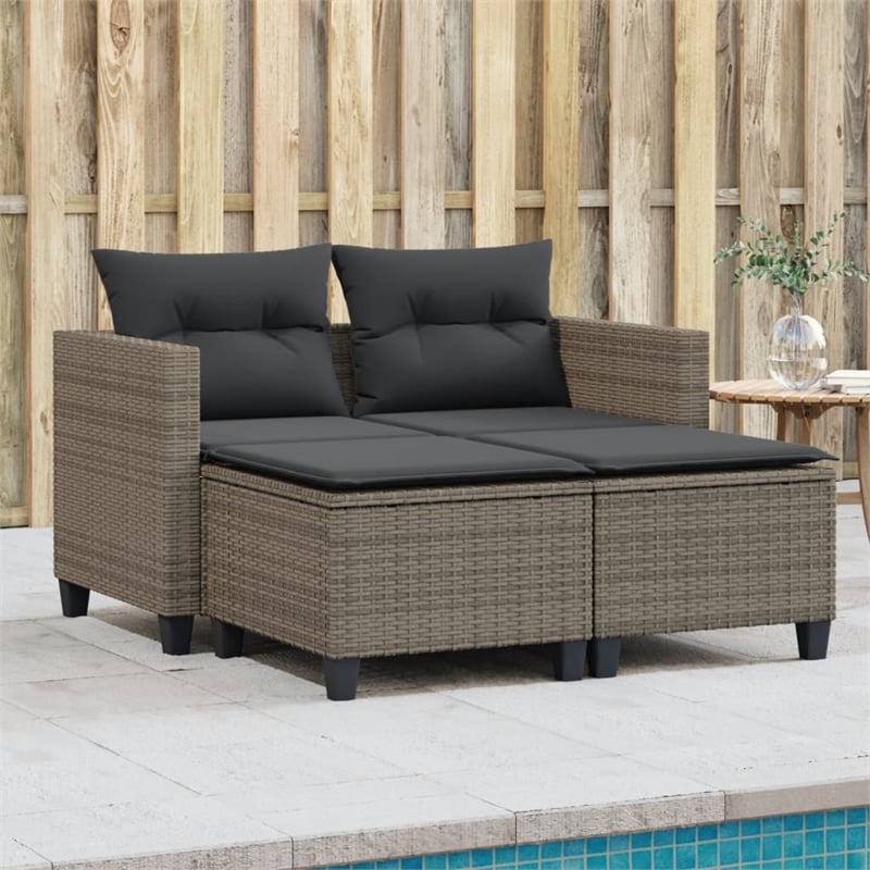vidaXL 2-Seater PE Rattan Garden Sofa UV-Resistant in Grey
