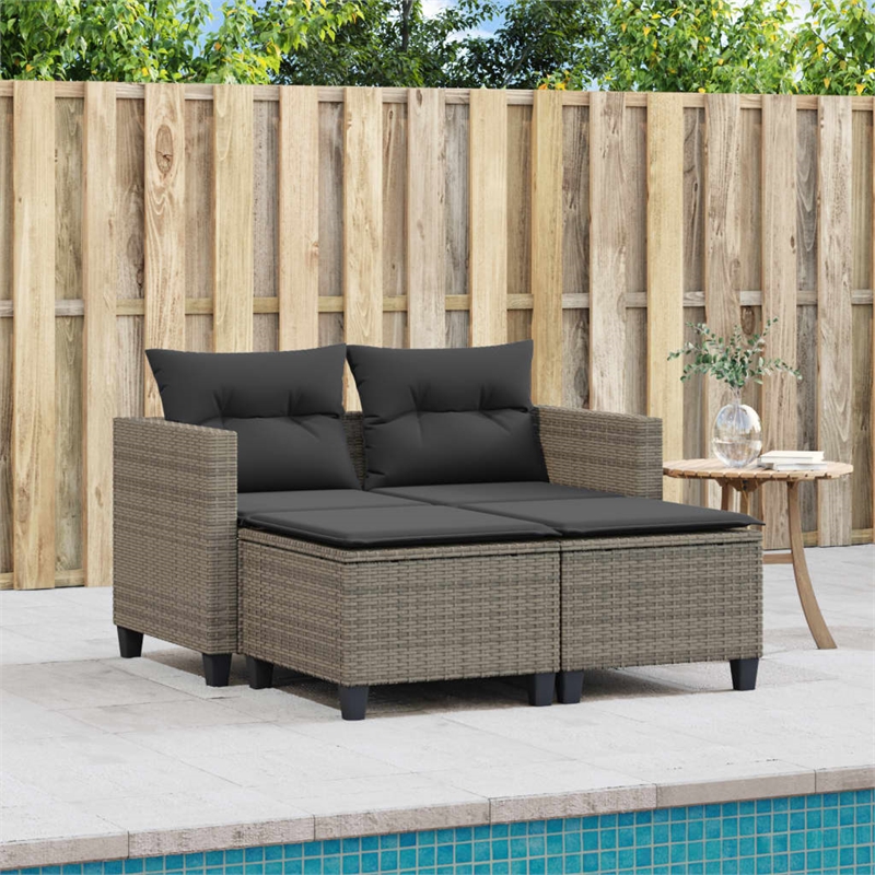 vidaXL 2-Seater PE Rattan Garden Sofa UV-Resistant in Grey