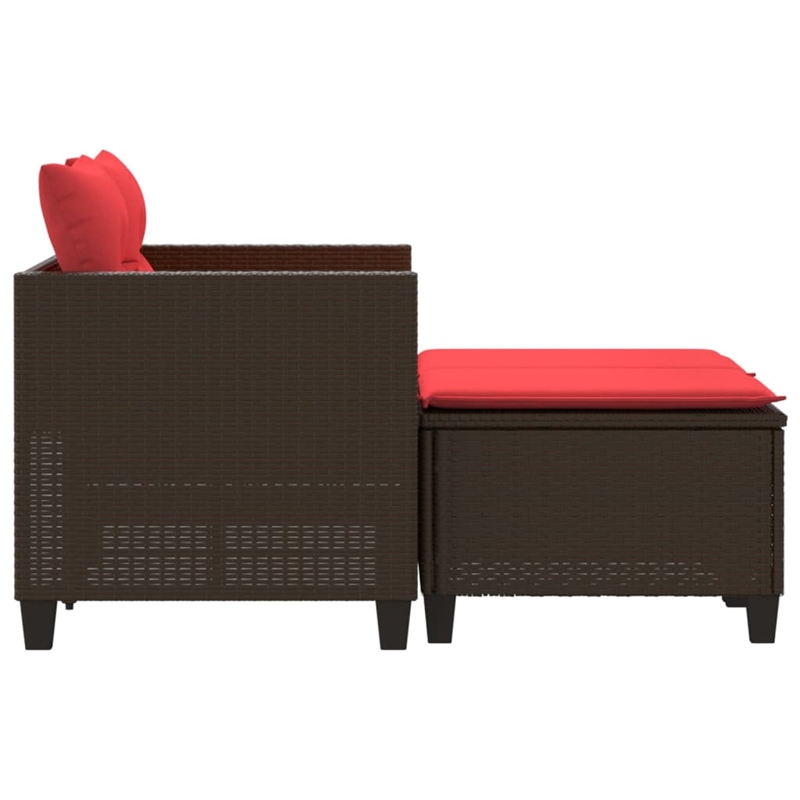 vidaXL 2-Seater PE Rattan And Steel Garden Sofa With Polyester in Brown And Red