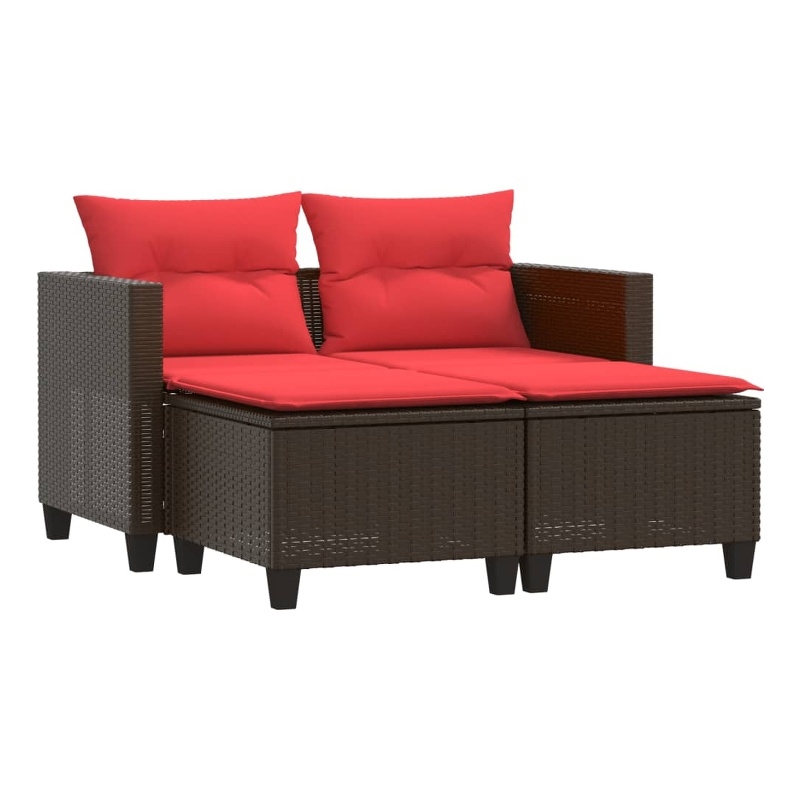 vidaXL 2-Seater PE Rattan And Steel Garden Sofa With Polyester in Brown And Red