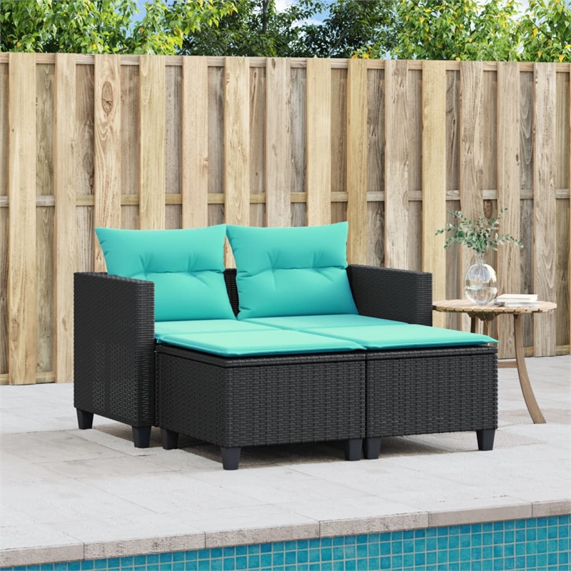 vidaXL PE Rattan And Powder-Coated Steel Garden Sofa in Black And Blue