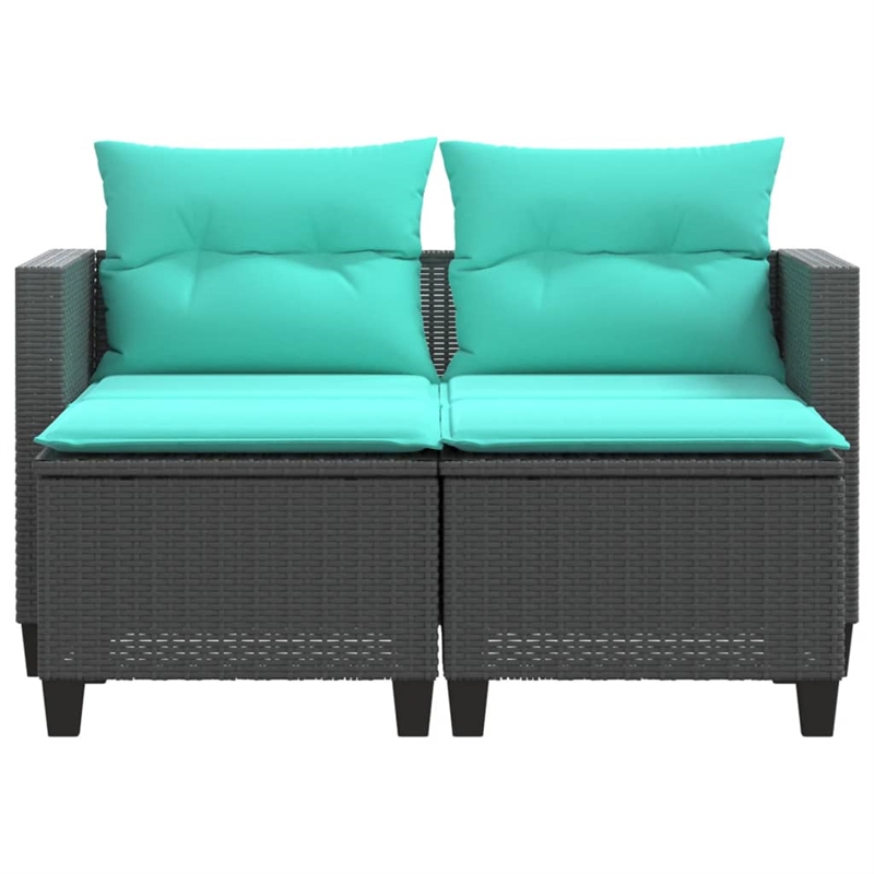 vidaXL PE Rattan And Powder-Coated Steel Garden Sofa in Black And Blue