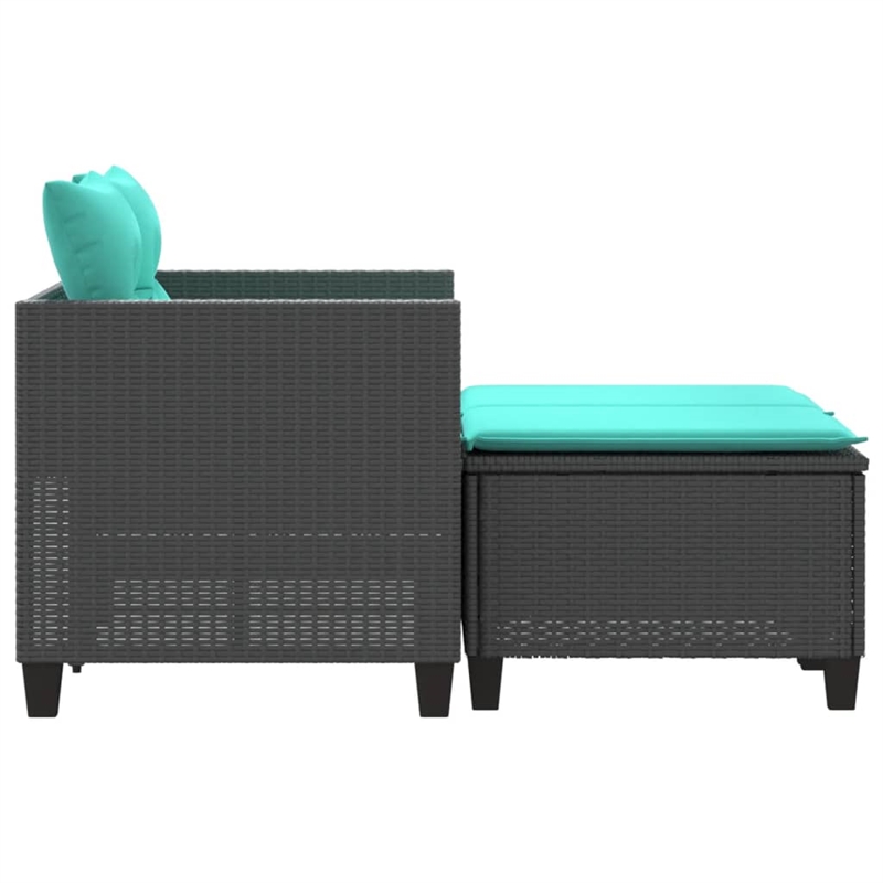 vidaXL PE Rattan And Powder-Coated Steel Garden Sofa in Black And Blue