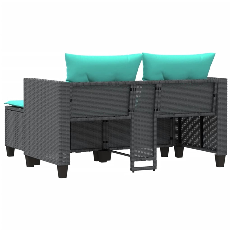 vidaXL PE Rattan And Powder-Coated Steel Garden Sofa in Black And Blue