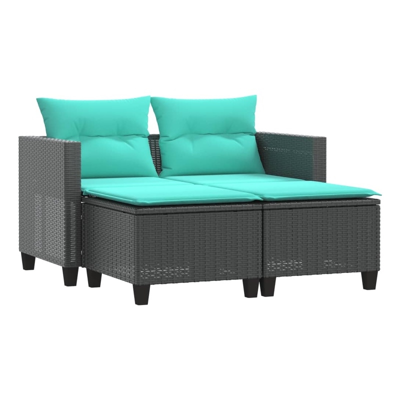 vidaXL PE Rattan And Powder-Coated Steel Garden Sofa in Black And Blue