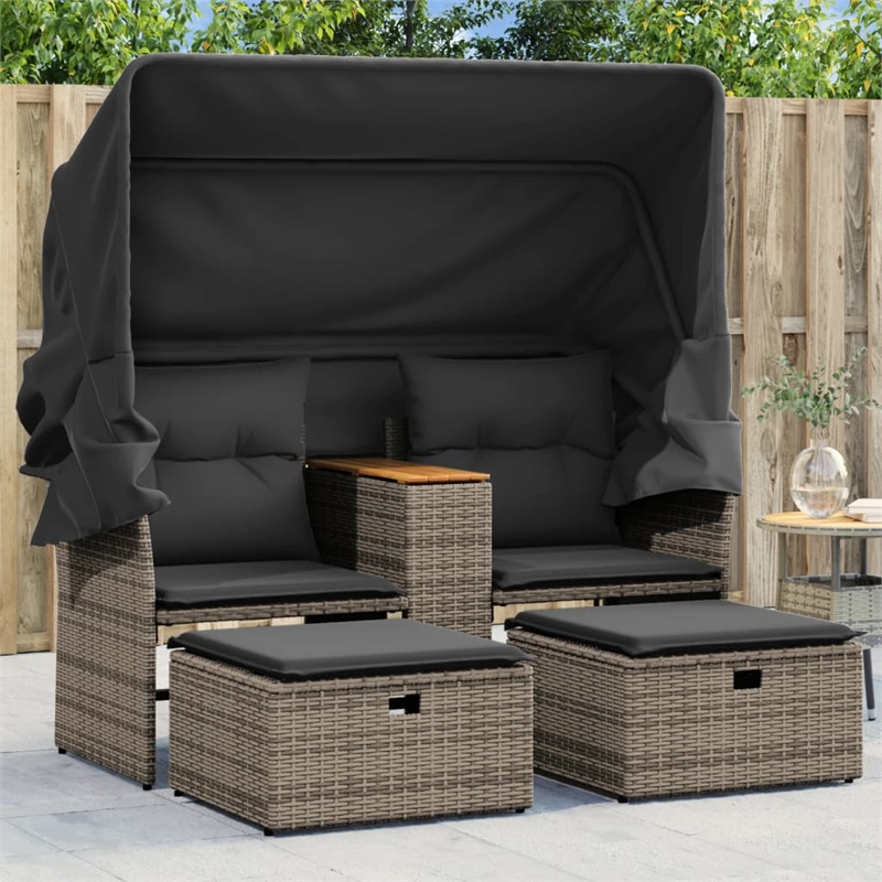 vidaXL PE Rattan & Powder-Coated Steel & Solid Acacia Wood Garden Sofa in Grey