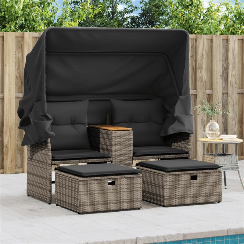 vidaXL PE Rattan & Powder-Coated Steel & Solid Acacia Wood Garden Sofa in Grey
