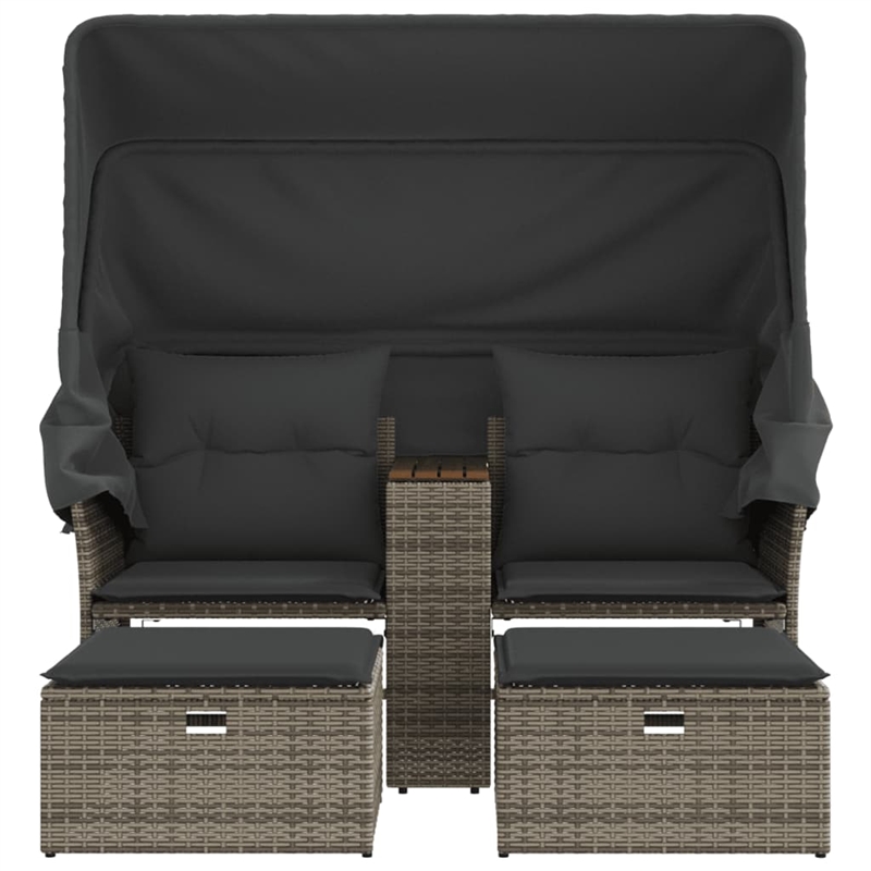 vidaXL PE Rattan & Powder-Coated Steel & Solid Acacia Wood Garden Sofa in Grey