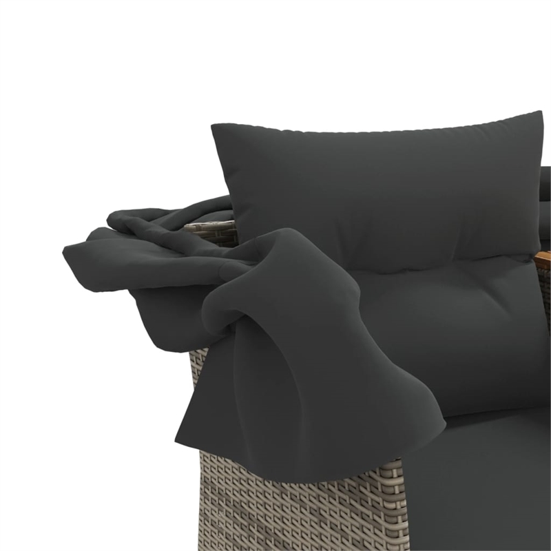 vidaXL PE Rattan & Powder-Coated Steel & Solid Acacia Wood Garden Sofa in Grey