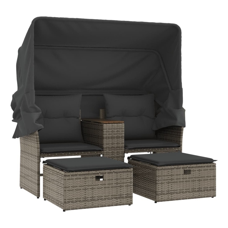 vidaXL PE Rattan & Powder-Coated Steel & Solid Acacia Wood Garden Sofa in Grey