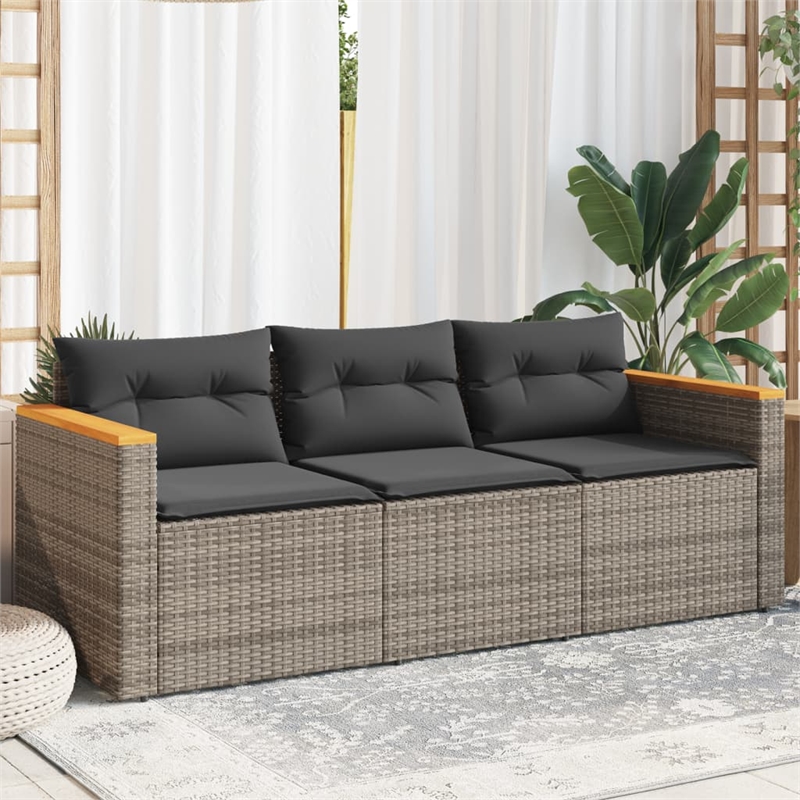 vidaXL PE Rattan & Powder-Coated Steel & Solid Acacia Wood Garden Sofa in Grey