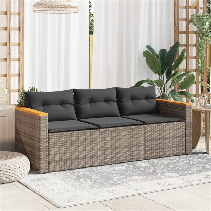 vidaXL PE Rattan & Powder-Coated Steel & Solid Acacia Wood Garden Sofa in Grey