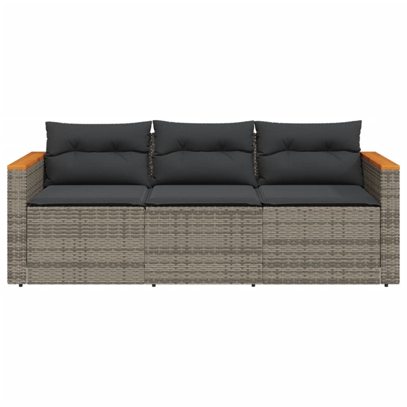 vidaXL PE Rattan & Powder-Coated Steel & Solid Acacia Wood Garden Sofa in Grey