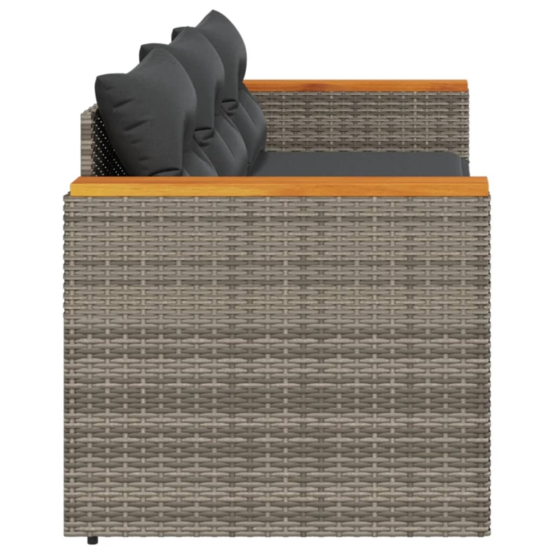 vidaXL PE Rattan & Powder-Coated Steel & Solid Acacia Wood Garden Sofa in Grey