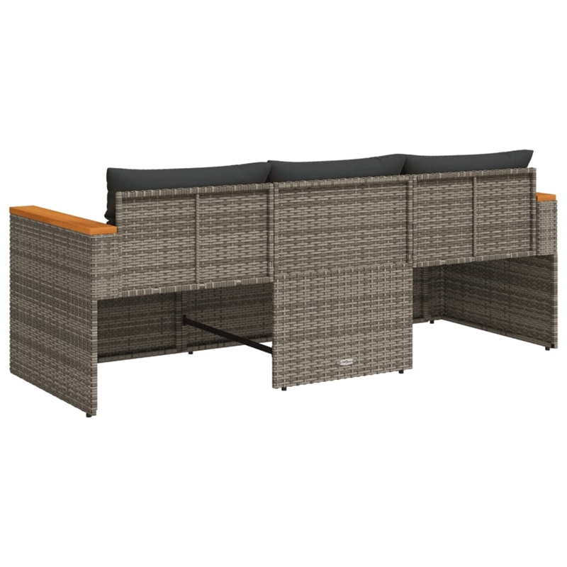 vidaXL PE Rattan & Powder-Coated Steel & Solid Acacia Wood Garden Sofa in Grey