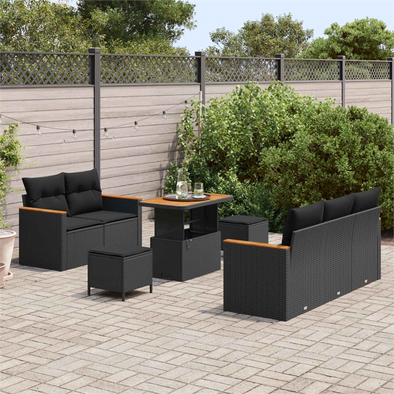 vidaXL 10 Pcs Poly Rattan Garden Sofa Set With Cushions in Black