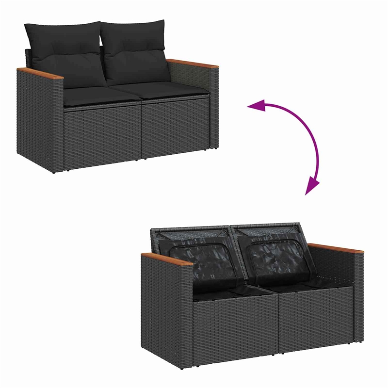 vidaXL 10 Pcs Poly Rattan Garden Sofa Set With Cushions in Black