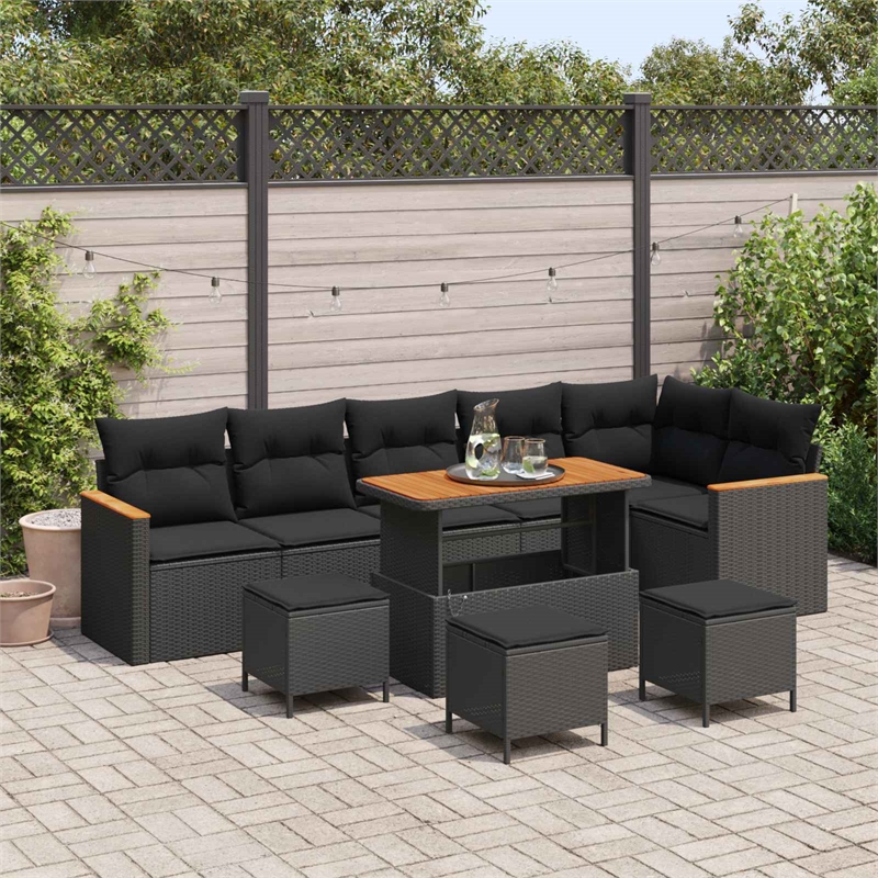 vidaXL 10 Pcs Poly Rattan Garden Sofa Set With Cushions in Black
