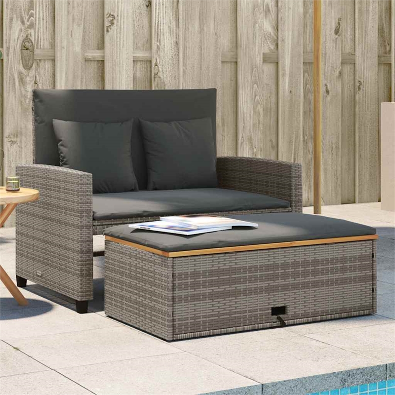 vidaXL Medium PE Wicker Acacia Wood & Powder-Coated Steel Garden Sofa in Grey