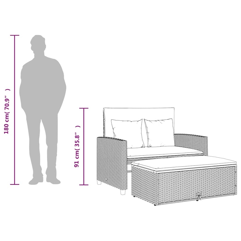 vidaXL Medium PE Wicker Acacia Wood & Powder-Coated Steel Garden Sofa in Grey
