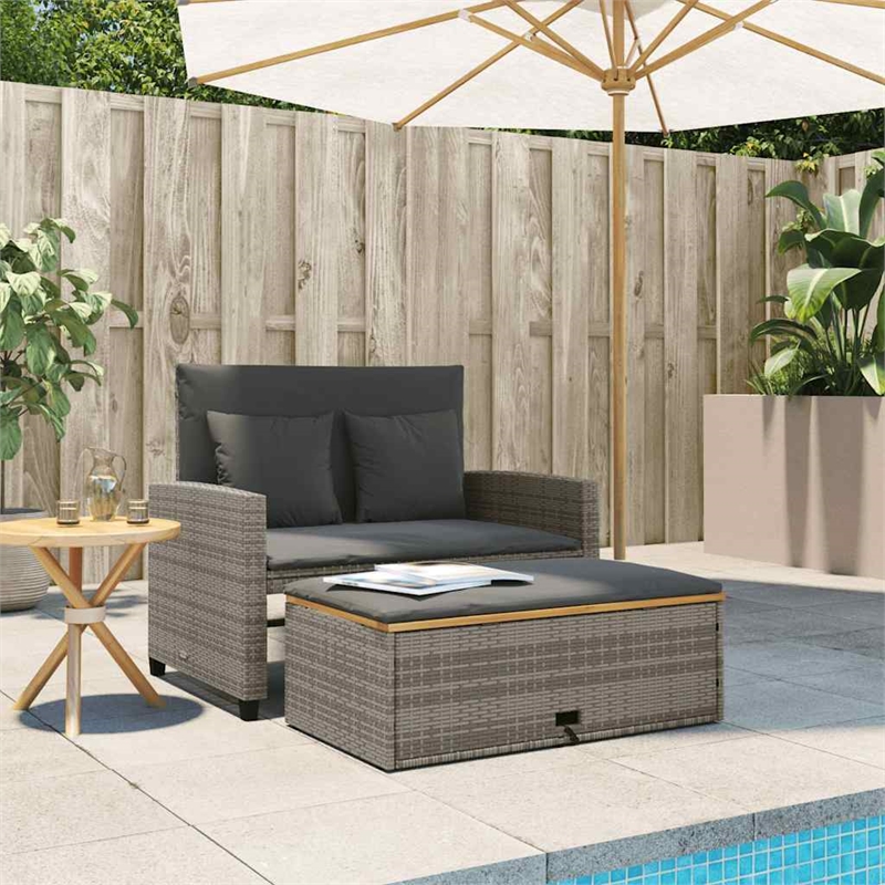 vidaXL Medium PE Wicker Acacia Wood & Powder-Coated Steel Garden Sofa in Grey