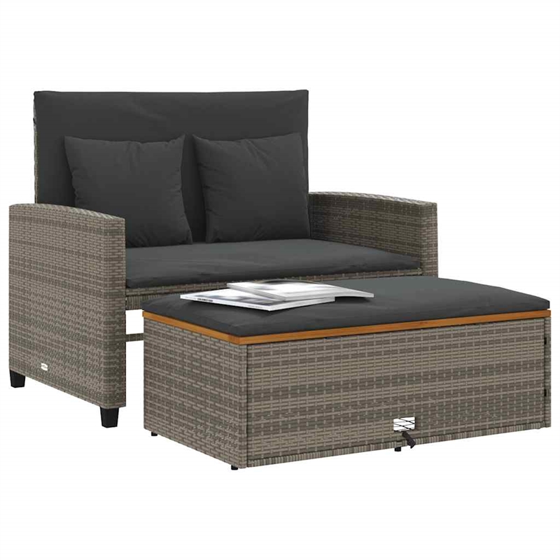 vidaXL Medium PE Wicker Acacia Wood & Powder-Coated Steel Garden Sofa in Grey
