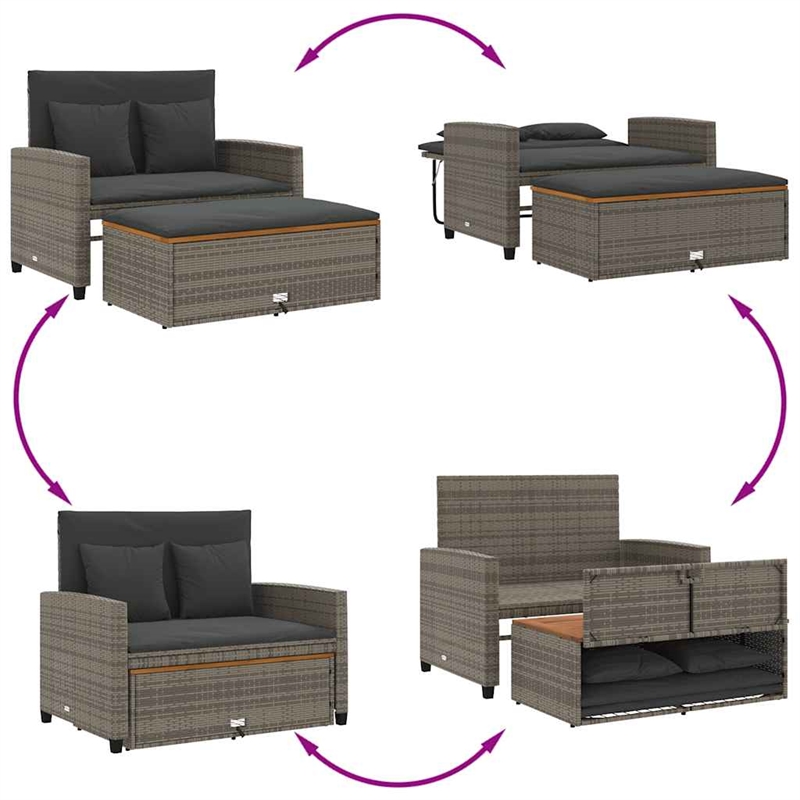 vidaXL Medium PE Wicker Acacia Wood & Powder-Coated Steel Garden Sofa in Grey