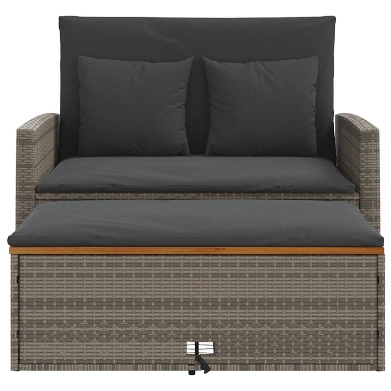 vidaXL Medium PE Wicker Acacia Wood & Powder-Coated Steel Garden Sofa in Grey