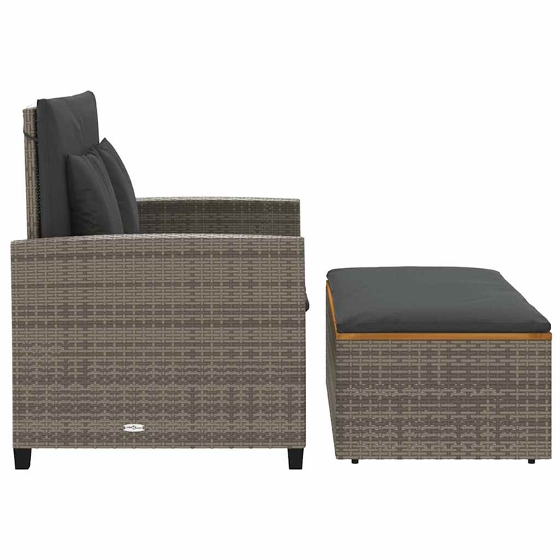 vidaXL Medium PE Wicker Acacia Wood & Powder-Coated Steel Garden Sofa in Grey