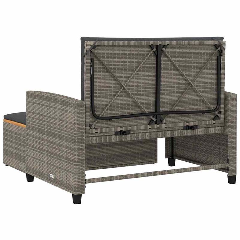 vidaXL Medium PE Wicker Acacia Wood & Powder-Coated Steel Garden Sofa in Grey