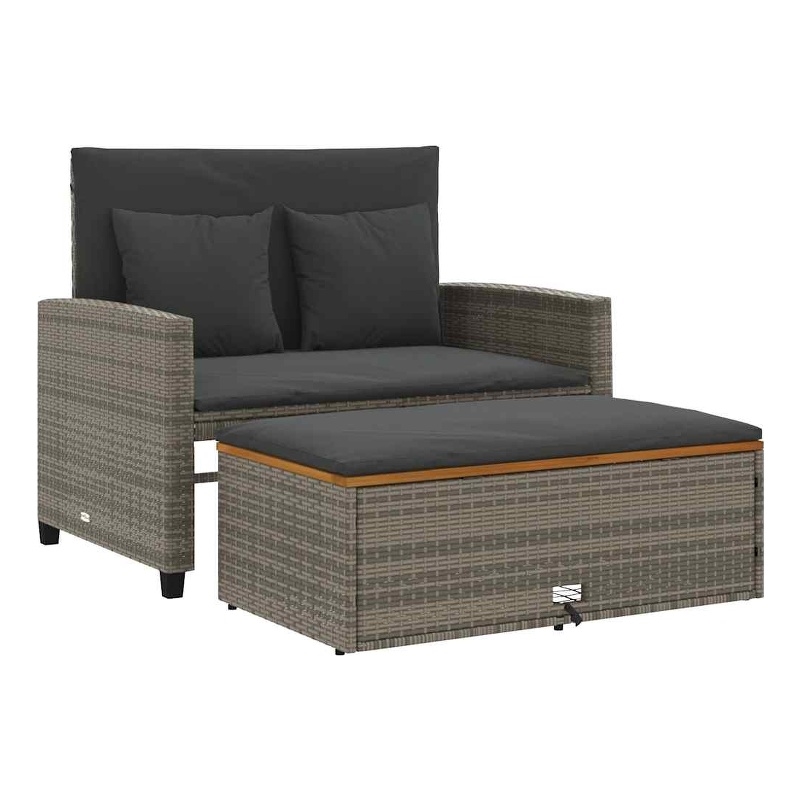 vidaXL Medium PE Wicker Acacia Wood & Powder-Coated Steel Garden Sofa in Grey