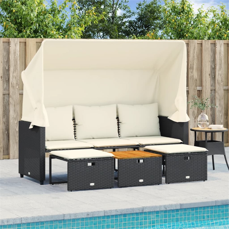 vidaXL Garden Sofa in Black & Cream With White Frame