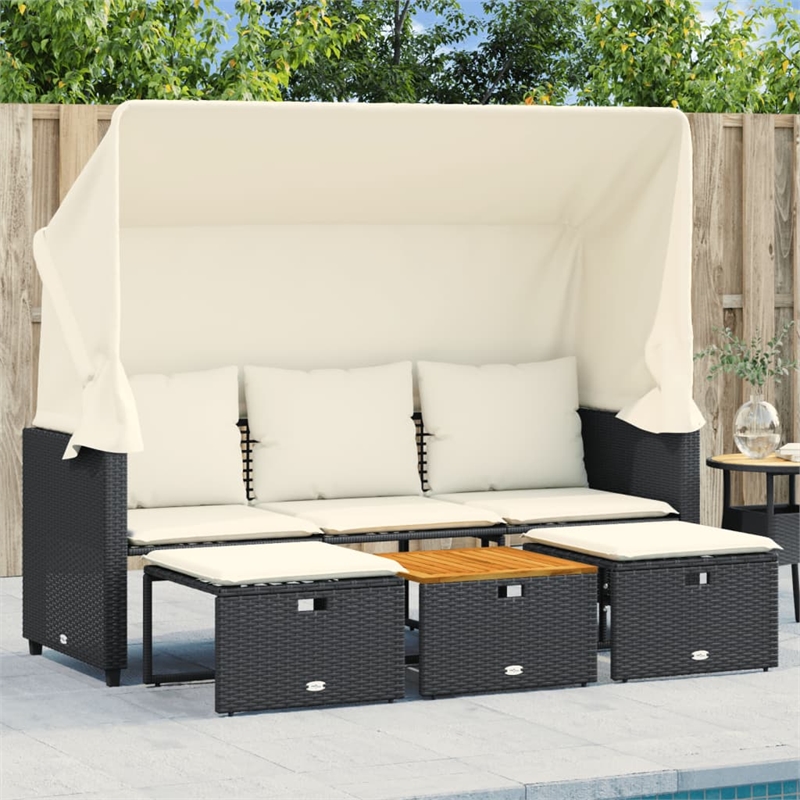 vidaXL Garden Sofa in Black & Cream With White Frame