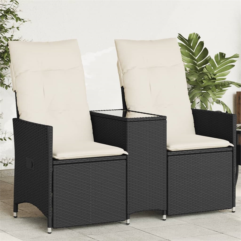 vidaXL Reclining Garden Sofa in Black & Cream/White