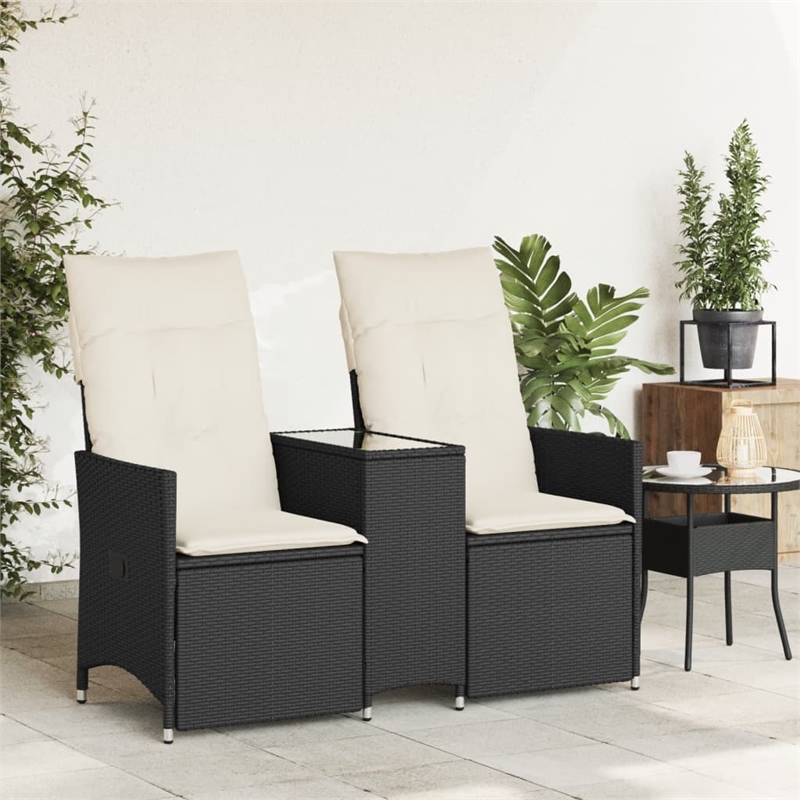 vidaXL Reclining Garden Sofa in Black & Cream/White