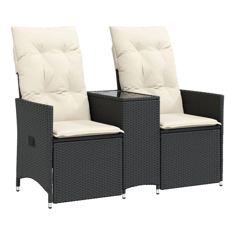 vidaXL Reclining Garden Sofa in Black & Cream/White