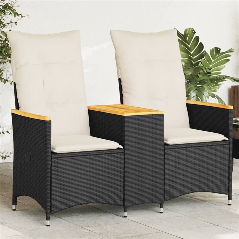 vidaXL 2-Seater PE Rattan Reclining Garden Sofa in Black