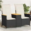 vidaXL 2-Seater PE Rattan Reclining Garden Sofa in Black