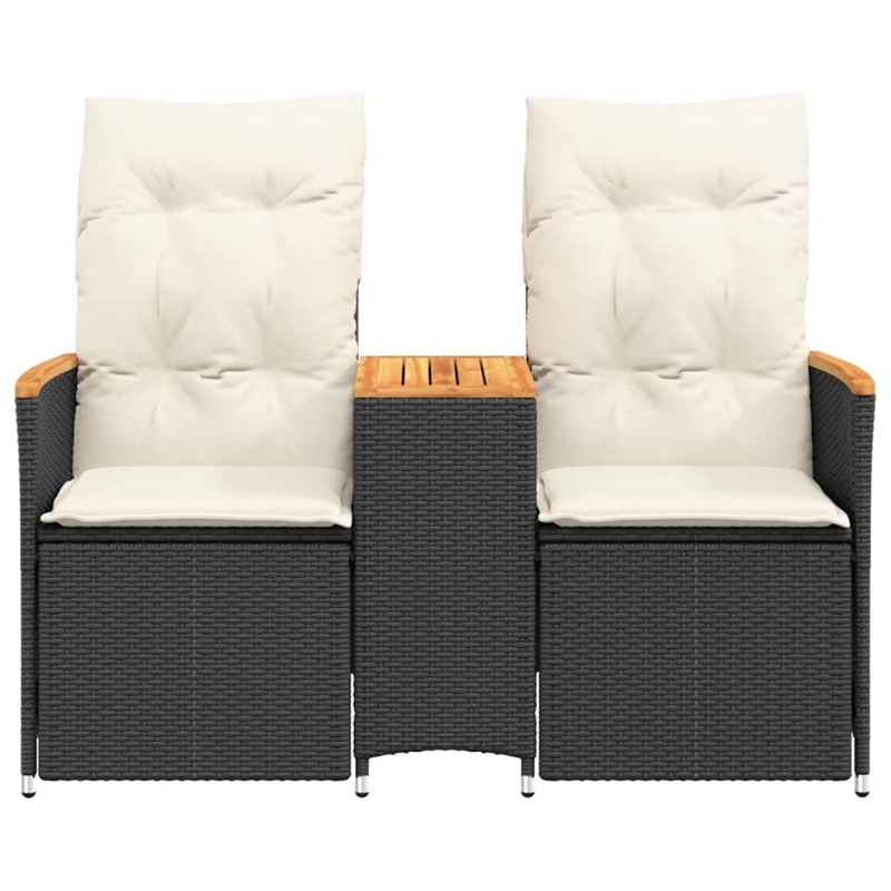 vidaXL 2-Seater PE Rattan Reclining Garden Sofa in Black