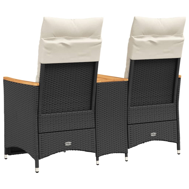 vidaXL 2-Seater PE Rattan Reclining Garden Sofa in Black