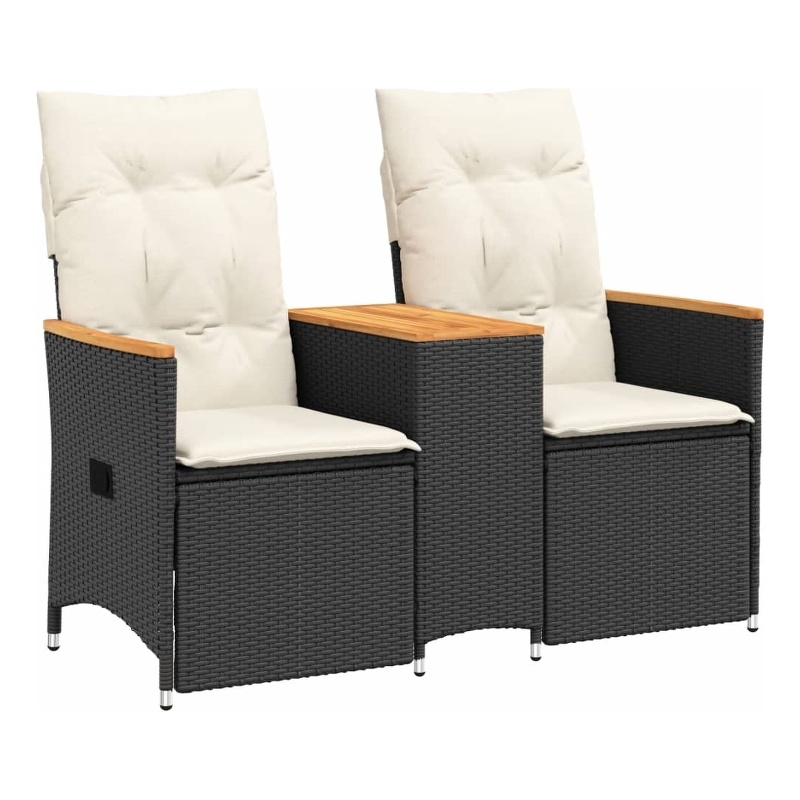 vidaXL 2-Seater PE Rattan Reclining Garden Sofa in Black