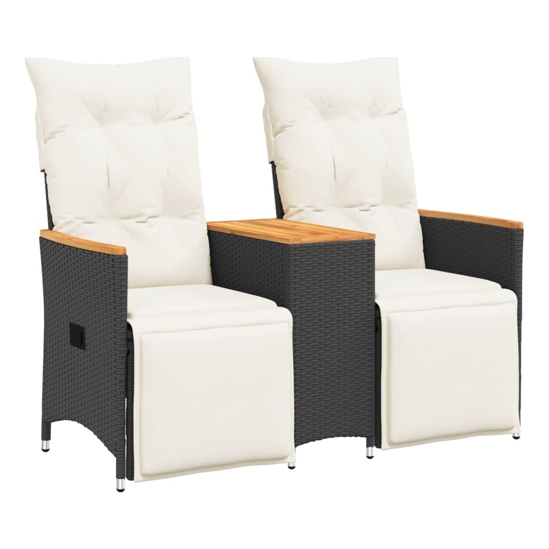 vidaXL Reclining Garden Sofa in Black & Cream/White
