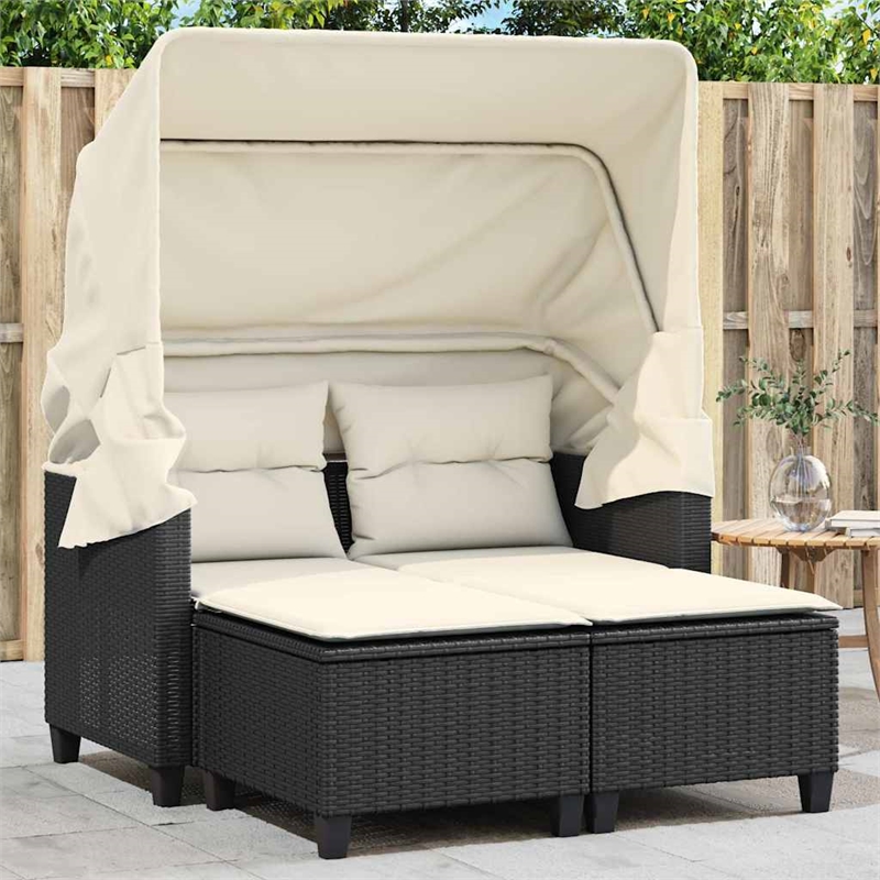 vidaXL 2-Seater PE Rattan Garden Sofa With Adjustable Armrests in Black