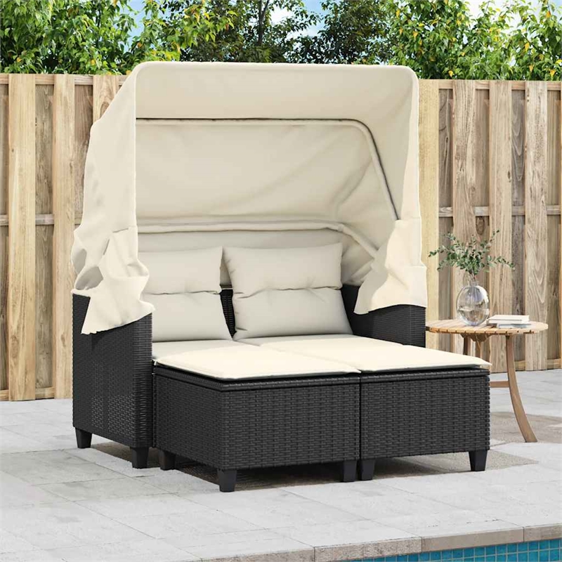 vidaXL 2-Seater PE Rattan Garden Sofa With Adjustable Armrests in Black