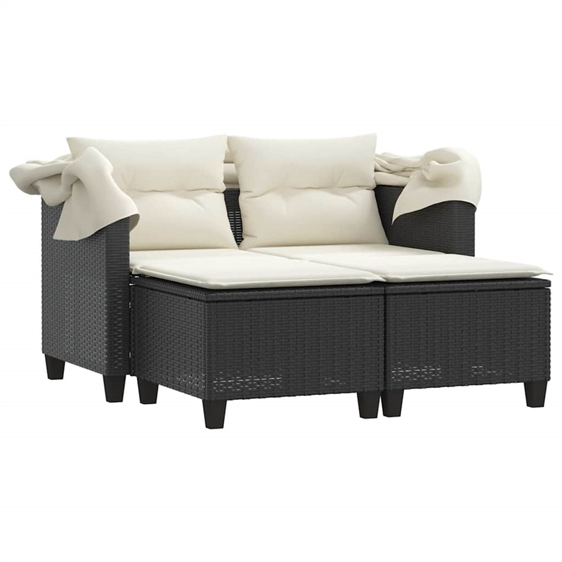 vidaXL 2-Seater PE Rattan Garden Sofa With Adjustable Armrests in Black