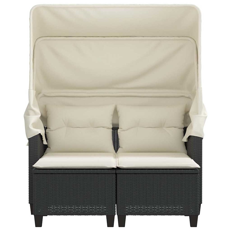 vidaXL 2-Seater PE Rattan Garden Sofa With Adjustable Armrests in Black