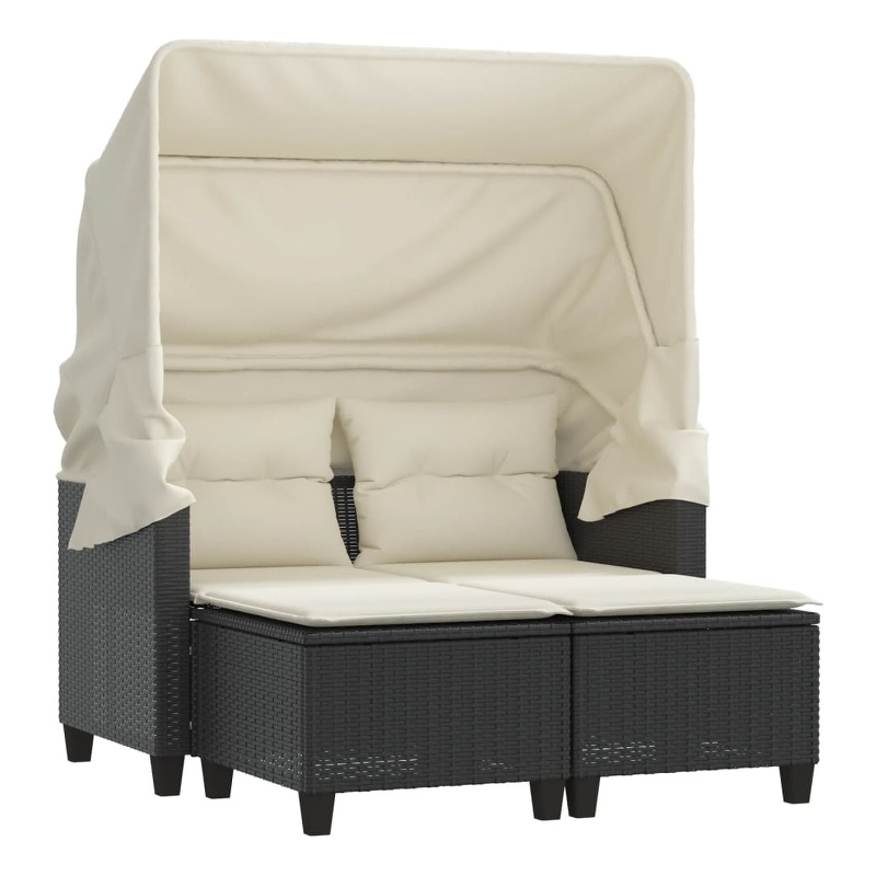 vidaXL 2-Seater PE Rattan Garden Sofa With Adjustable Armrests in Black