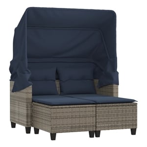 vidaXL PE Rattan And Powder-Coated Steel Garden Sofa Grey And Navy Blue