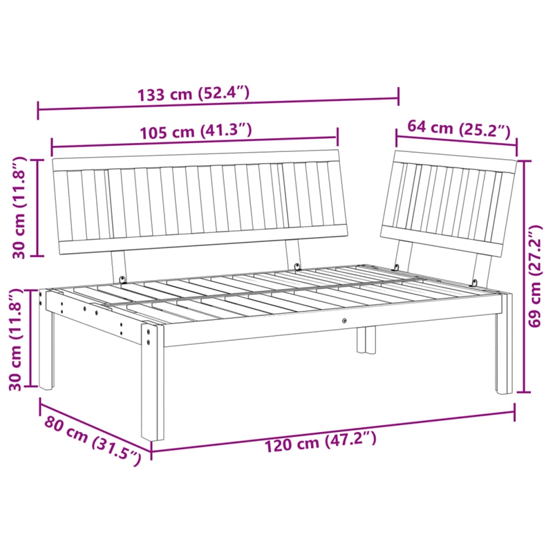 vidaXL Solid Acacia Wood Modular Garden Pallet Corner Sofa in Brown