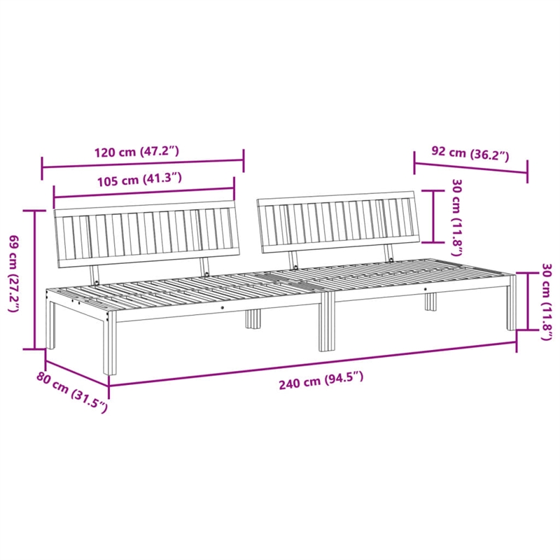 vidaXL Solid Acacia Wood Medium Modular Pallet Sofa in Natural Wood
